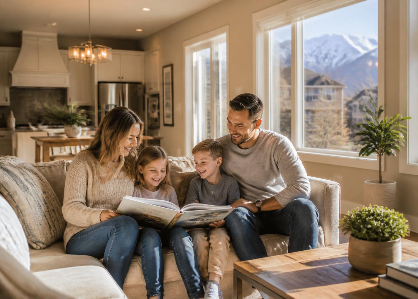Family relaxing in a comfortable, energy efficient Utah home